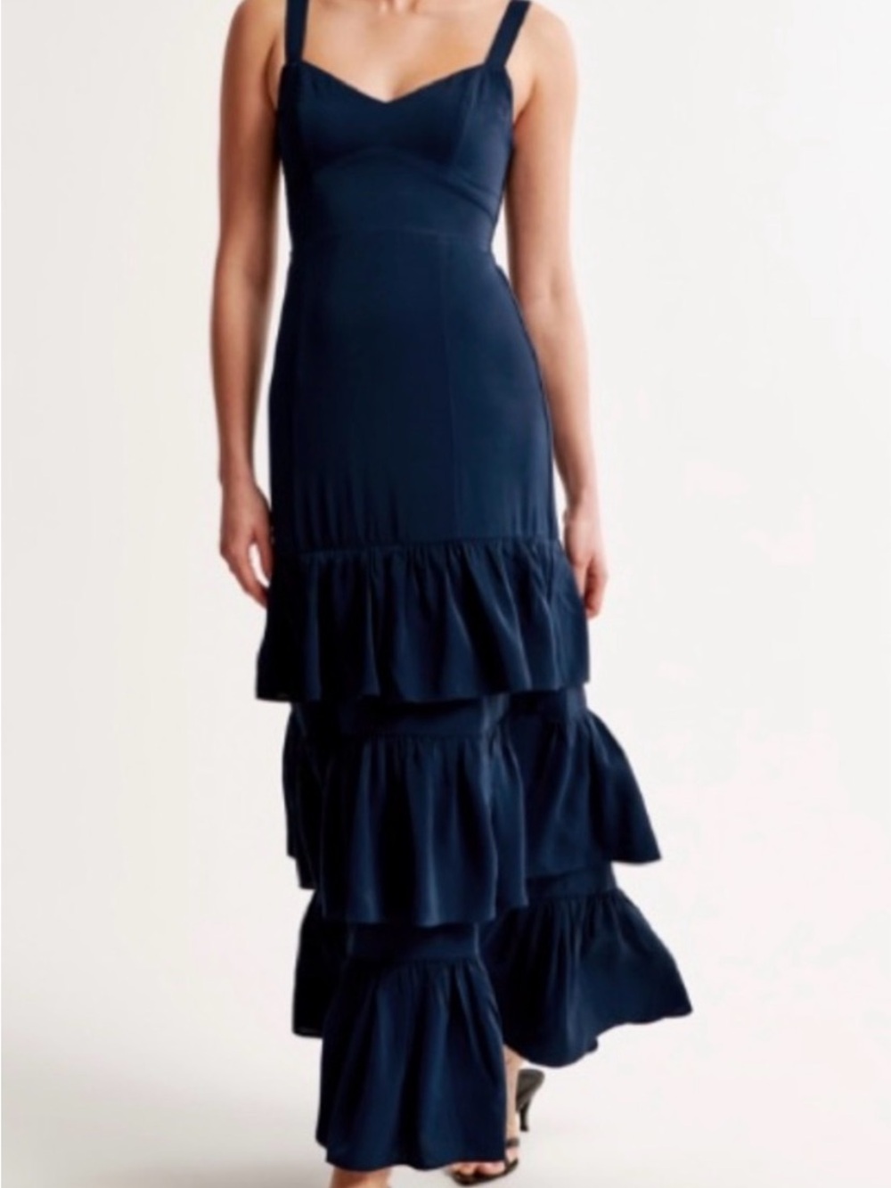 Abercrombie & Fitch Formal Wedding Guest Dress Navy Sleeveless Long Ruffle